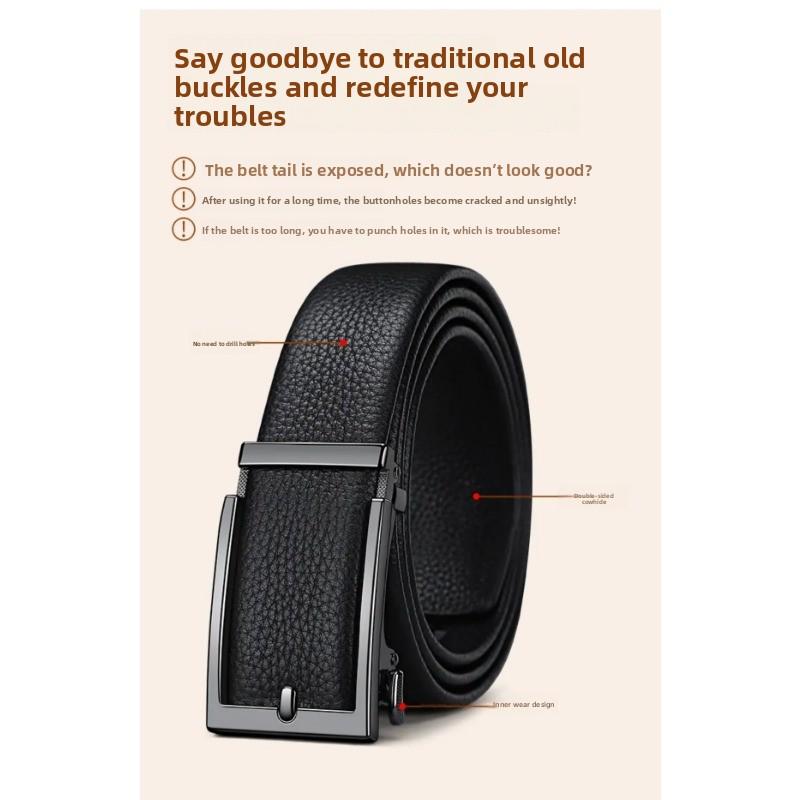 Men's Leather Belt, Inner Buckle Does Not Show the Tail, Inner Wear Belt, Middle-aged and Young Leisure Trend Versatile Belt