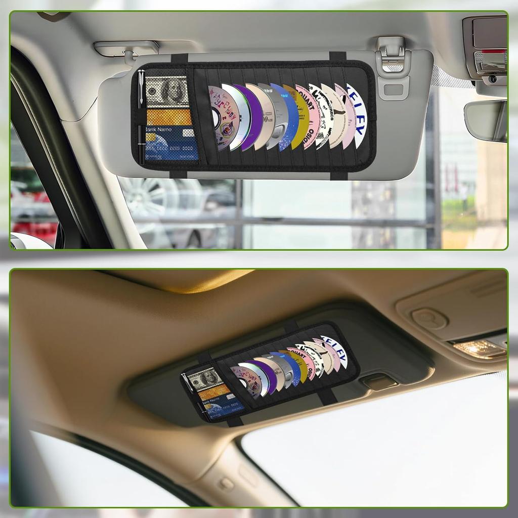 Car CD & DVD Holder - Large Capacity CD Visor Case, Vehicle Visor Storage Organizer With 12 Disc Sleeves, 1 Mesh Pocket 1 Pen Holder And & Elastic