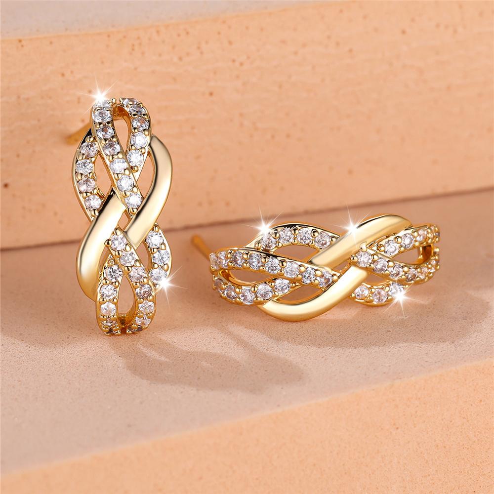 Luxury Female White Stone Stud Earrings Gold Color Zircon Evening Wedding Jewelry For Women
