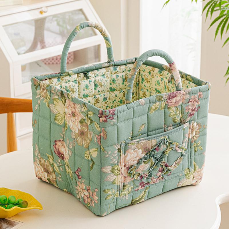 Floral Pattern Fabric Storage Boxes With Handles Foldable Organizer Clothing Underwear Home Bedroom Bathroom Desktop Travel Use