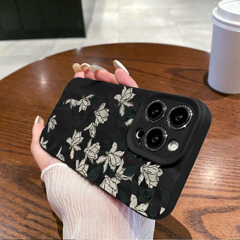 Surface Wrinkles and Unevenness Phone Shell Gardenia Floral Printed Protective Matte TPU Cover Soft Silicone Case