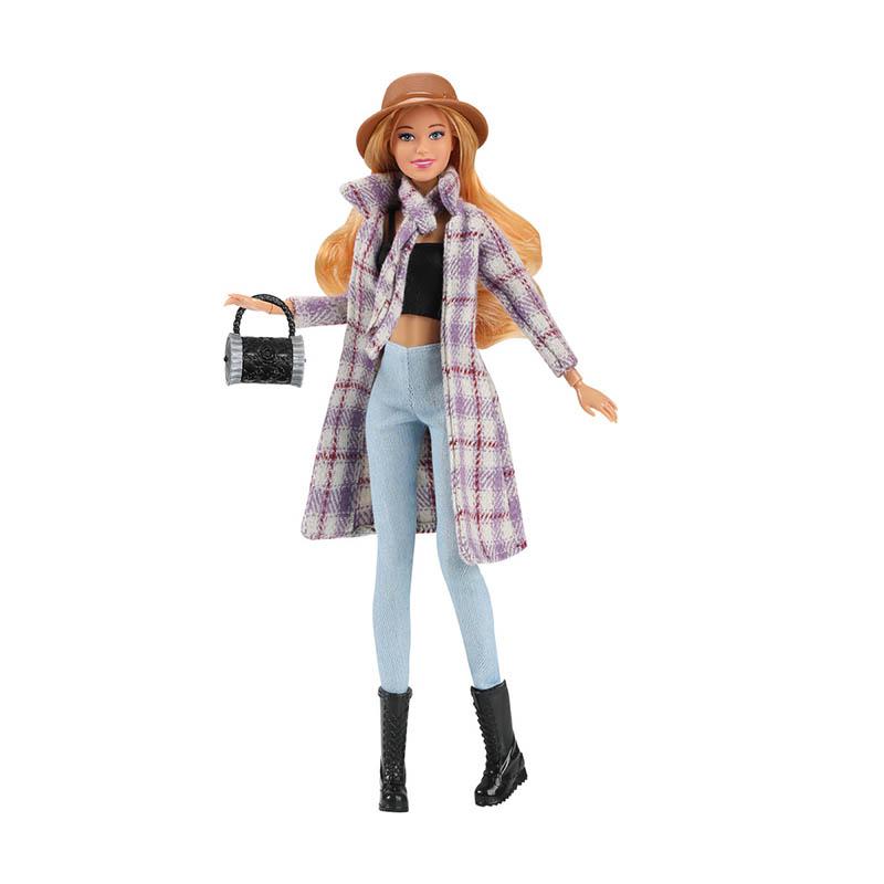 Bambola Giocattolo Moda Europea FR Supermodella 30cm Set alla Moda con Giacca Invernale+Pantaloni in Pelle+Borsa+Cappello Bambola 1/6 Articolata Giocattolo Vestire