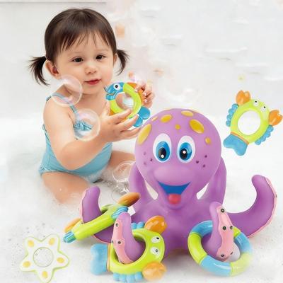 Octopus Floating Toy With Rings Baby Toddler Interactive Bath Toy Fine Motor Skills Early Educational Pool Toys For Boys Grils