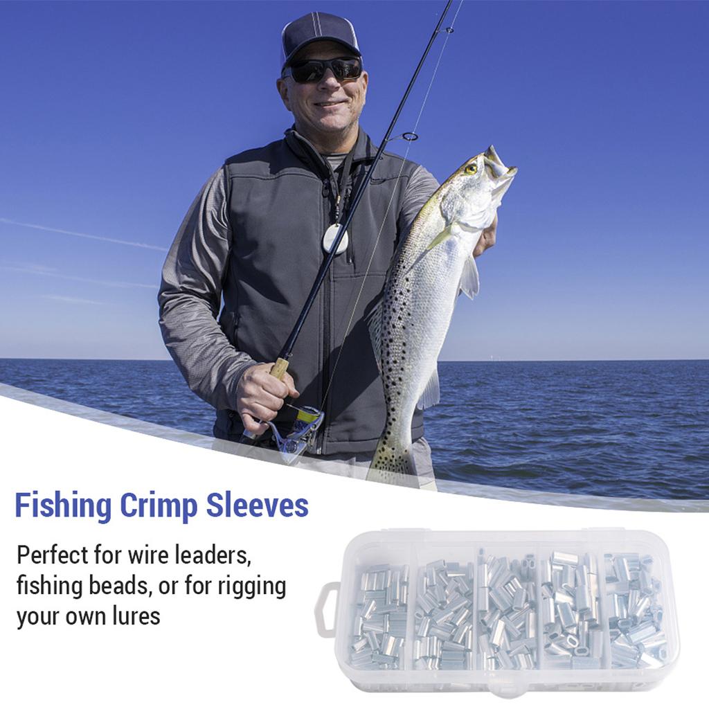 500pcs Aluminum Crimp Sleeves Connector Kit 5 Sizes Single Double Barrel Crimp Sleeves for Fishing Line