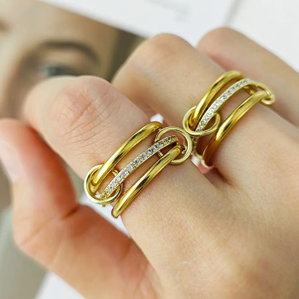 Fashion Stack Ring Stainless Steel Ladies Jewelry Gold Color Finger Accessories Multi Pieces Interlocking Spinelli Ring Gifts