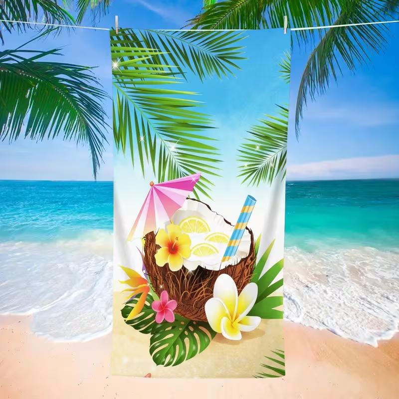 Cool Flamingo with Sunglasses Print Beach Towel Tropical Cocktail Palm Tree Pattern Quick Dry Sand-Free Absorbent Beach Blanket 50X100cm &1pc