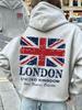 Sweat à capuche unisexe Londres UK Drapeau Sportif Union Jack Impression Vintage Gris Clair Oversize Pull Streetwear Sweat Printemps Automne