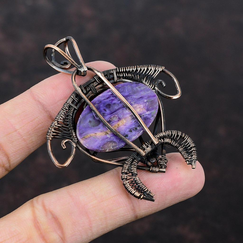Charoite Pendant Copper Wire Wrapped Pendant Gemstone Tortoise Pendant Amazing Copper Jewelry Handmade Pendant Wire Wrapped Jewelry For Gift