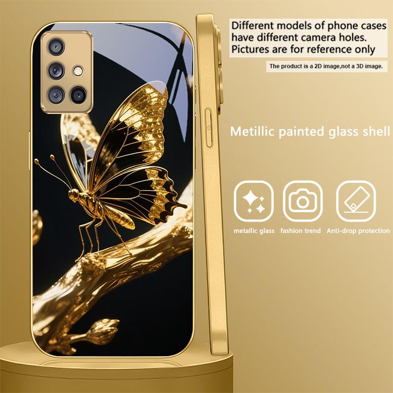 Schmetterling auf dem Ast Für Samsung A 31 32 A33 A34 35 14 A15 13 A16 25 26 50 52 53 54 55 56 70 71 72 73 Goldene Glas Handyhülle