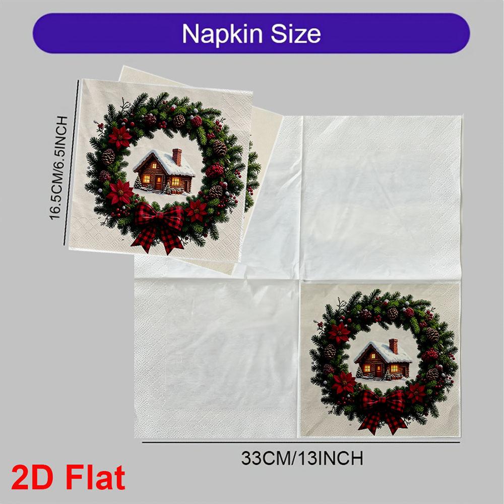 20pcs Disposable Napkins with Christmas Wreath Pattern Print for Wedding,Parties,and Daily Use for Thanksgiving Fall Christmas Table Decoration