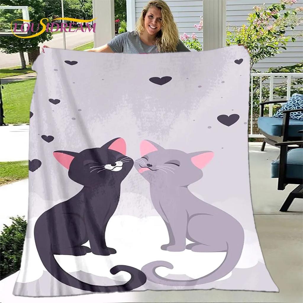 3D Cartoon Cute Gothic Cat Blanket,Flannel Blanket Throw Blanket,Warm Children's Blanket for Home Living Room Bedroom Beds Sofa