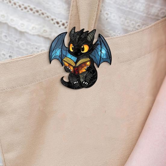 2D Book Fantasy Dragon Brooch Pin Acrylic Literary Gift for Readers