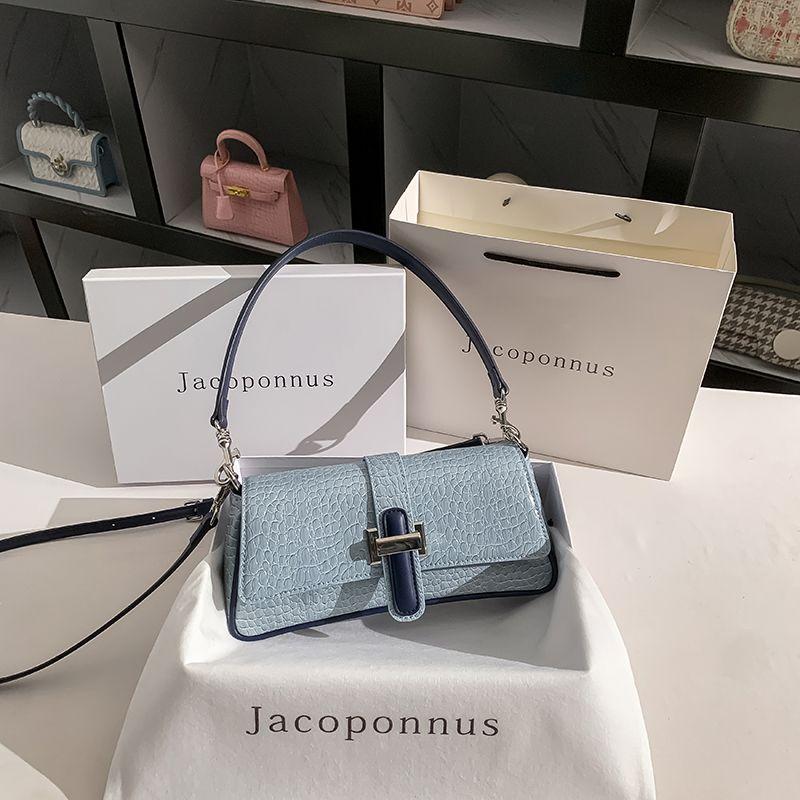 

Jacob Genuine Leather Crocodile Pattern Niche Style Shoulder Baguette Bag Crocodile blue with navy blue