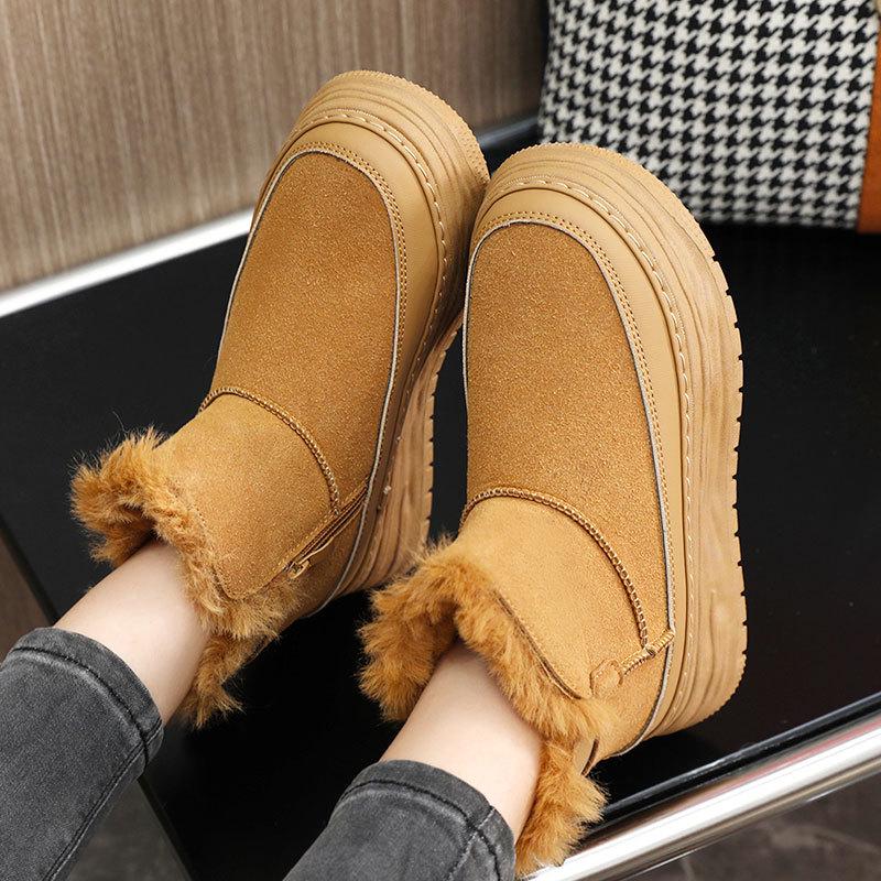 2024 Autumn/Winter Korean Velvet Women's Mid-Cut Snow Boots - Solid Color, Casual, Warm, Heightened Design