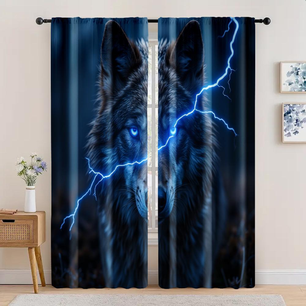 

2 шт., Занавеска Ретро Волк Универсальная 100% полиэстер, Без электричества Использование для вечеринки по случаю дня рождения для гостиной, уличный декор 29x65in(75x166cm)
