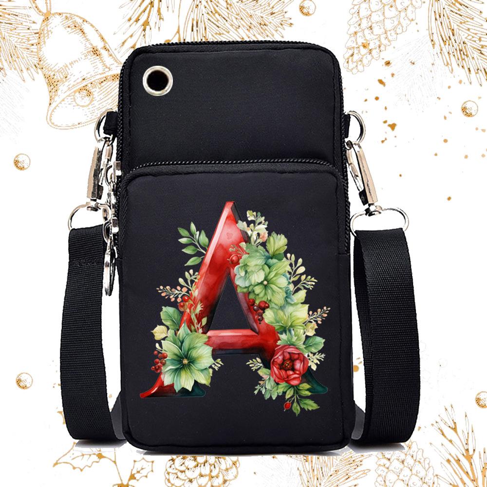Creative 26 English floral letter printing trend messenger bag casual portable multi-function lightweight mobile phone bag