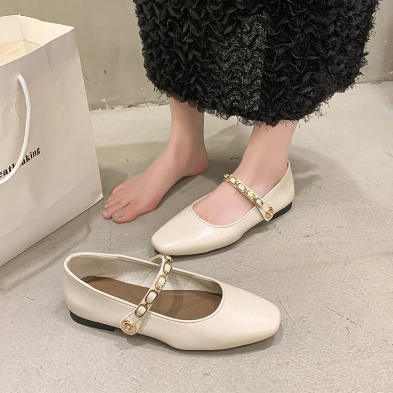 2026 New Women's Low-heeled Single Shoes with Fashionable One-shoulder Buckle Design Sexy Square head Toe and Comfortable Shoes