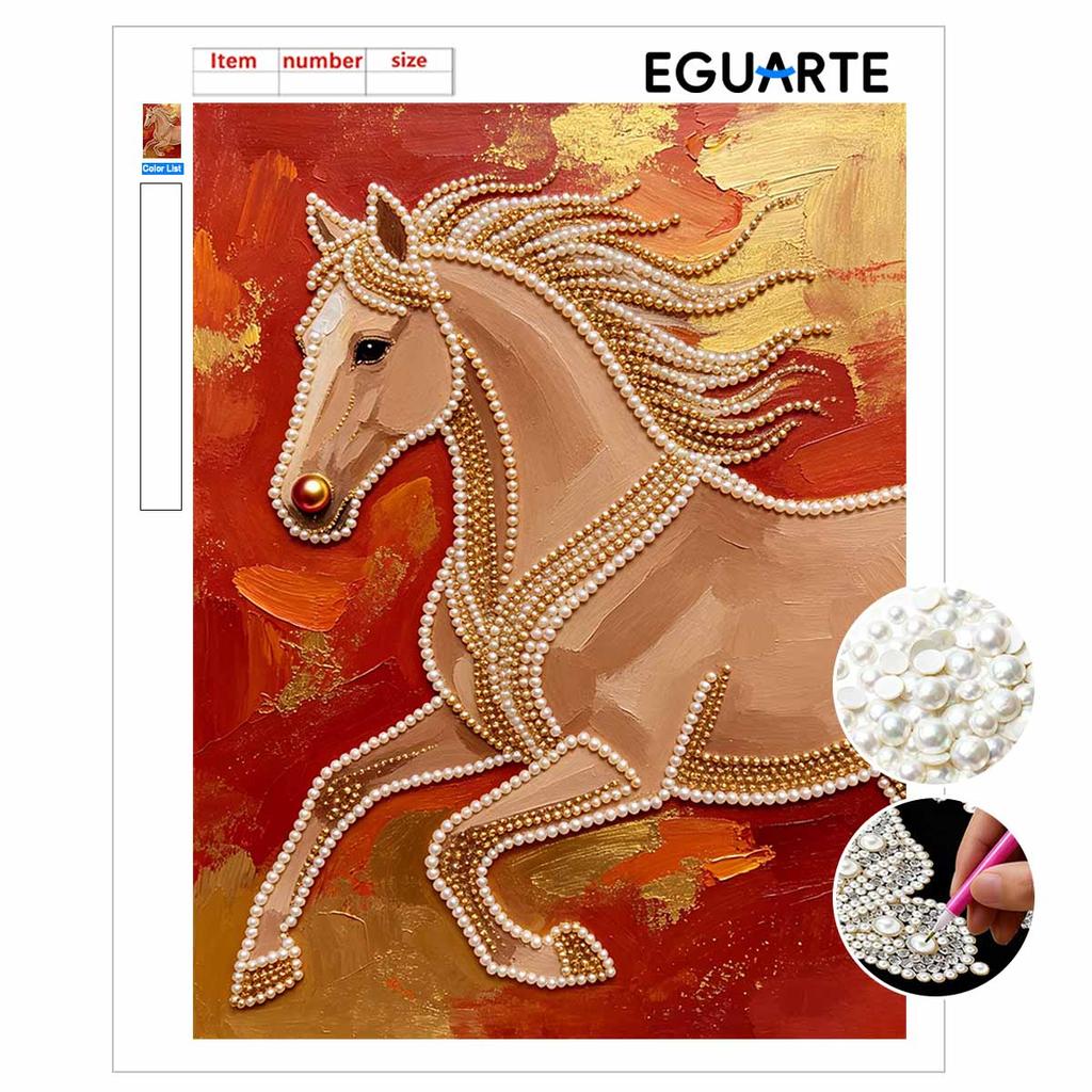 Majestic Horse Pearl Kit 5D DIY Round Rhinestone Art Craft for Adults Home Wall Decoration Beginner Friendly Frameless