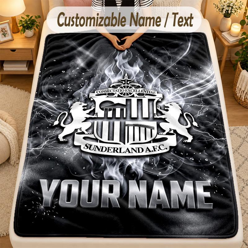 Flannel BlanketSunderland FC Custom Name Text Personalized Soft Warm Throw Blanket Home Decor Gift
