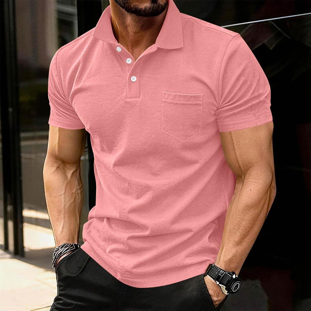 Men's Fashion Shirts Short Sleeve Casual Cotton Golf Shirts Moisture Wicking Shirt With Pocket