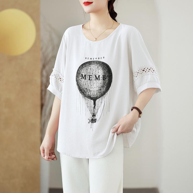 

Короткий рукав свободного покроя из хлопка в винтажном стиле Повседневные свободные топы Женская летняя футболка белый