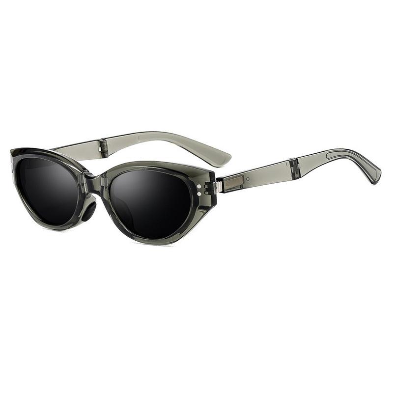 Brown cat eye foldable sunglasses women's high-end face small men's polarized sunglasses UV-proof sunglasses