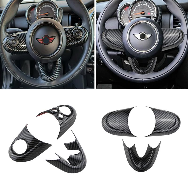 For BMW MINI Cooper F54 F55 F56 F57 F60 ABS Carbon Texture Car Steering Wheel Panel Frame Stickers Cover Trim Accessories