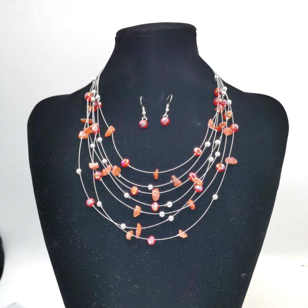 Crystal Shell Gravel Multilayer Bohemian Necklace Earrings Set Ladies Multilayer Beaded Necklace N155