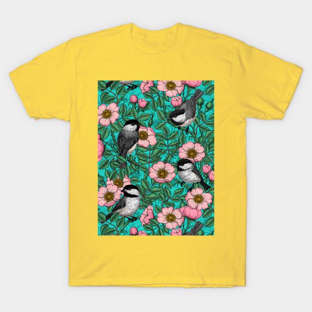 Unisex Fashion TShirt Chickadees In The Wild Rose Pink And Blue Print TShirt Plus Size S-5XL T-Shirt 100%Cotton Tops O Neck Short Sleeve Tees