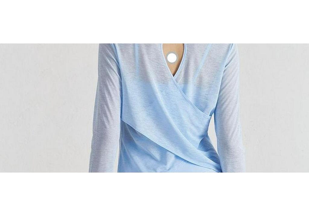 Women's Breathable Long Sleeve Yoga Top with Crossed Hem and Sun Protection