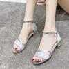 Fashion Women's Fashion Bag Heel Sandals Summer New Round Head Open-toe Line with Anti-slip Wear-resistant Low Heel Shoes