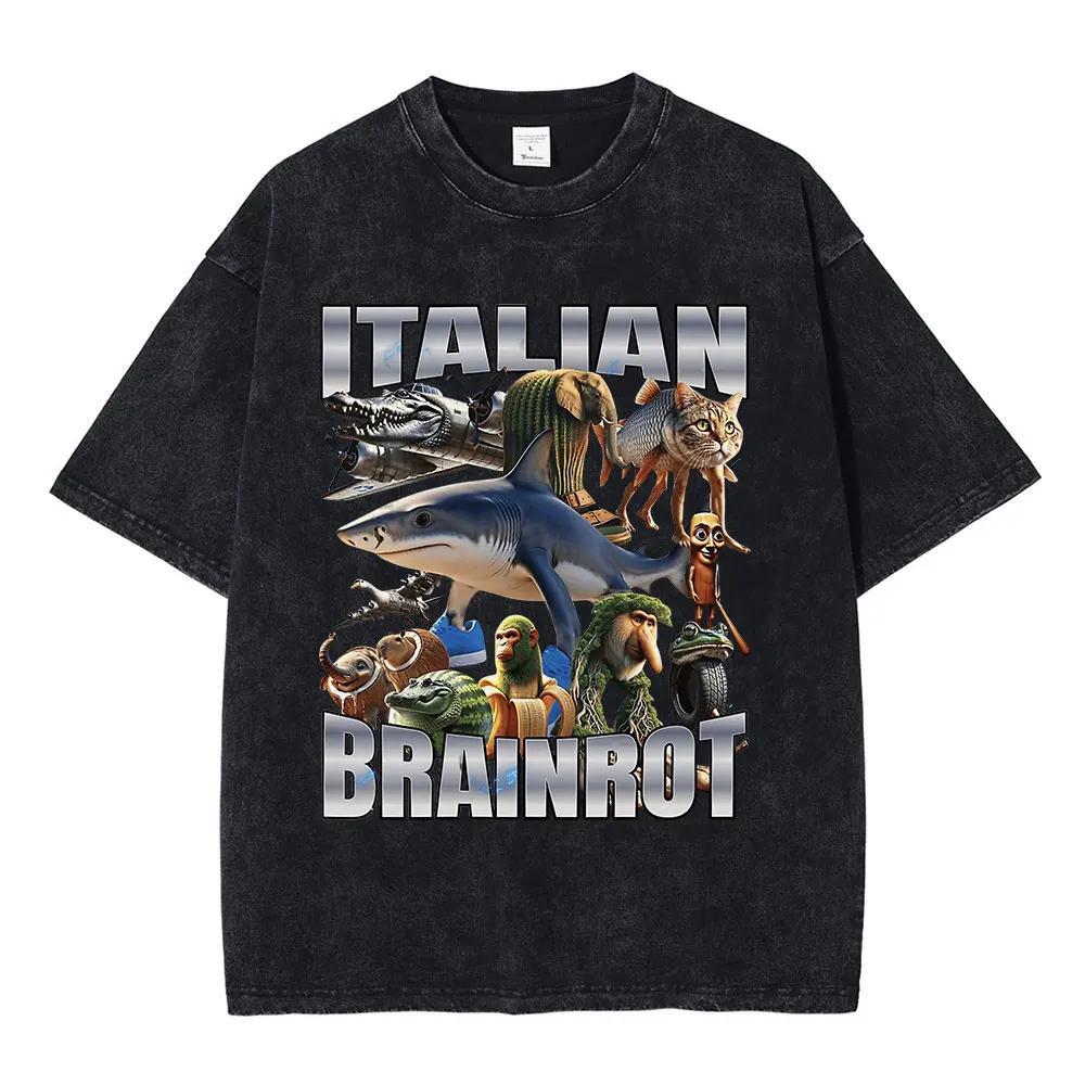 Italienischer Hirnfurz Lustige Meme T-Shirts Tralalero Tralala Tung Tung Tung Sahur Bombardiro Krokodil Brr Brr Patapim Gewaschene T-Shirts