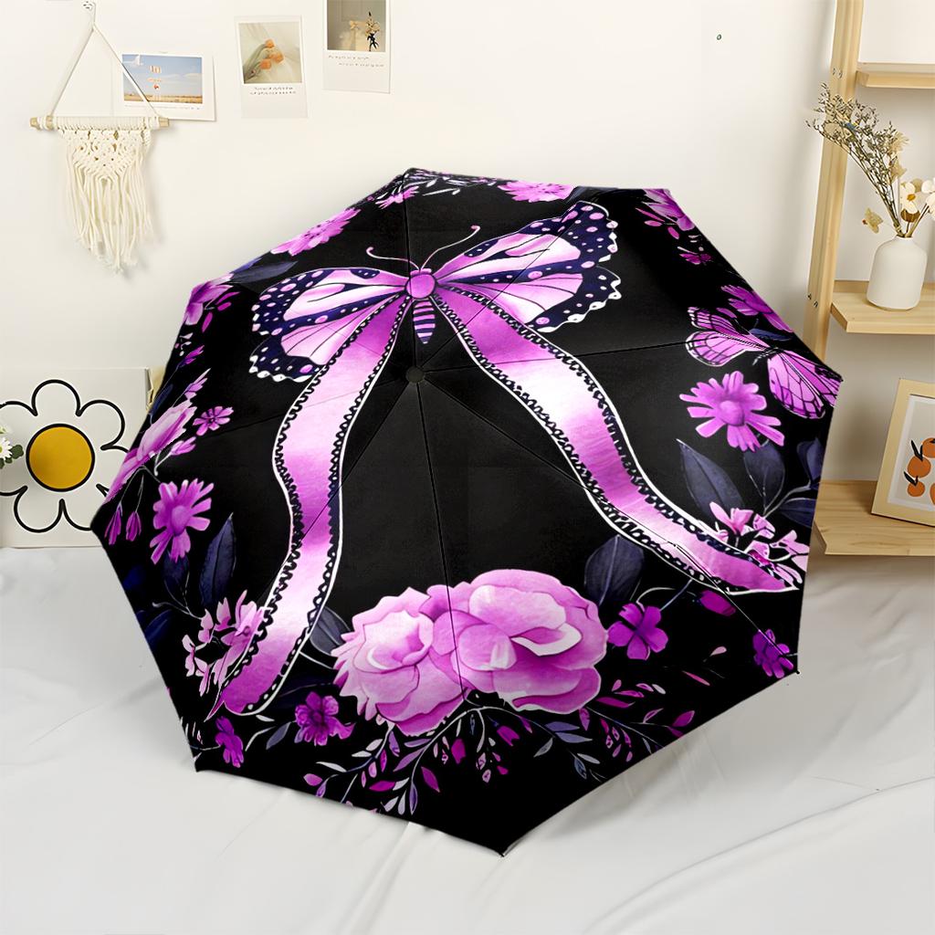 Pink Ladybug Pattern Portable Automatic Umbrella Retractable Design with 8 Rib Durability Foldable Design All Season Umbrella for Travel