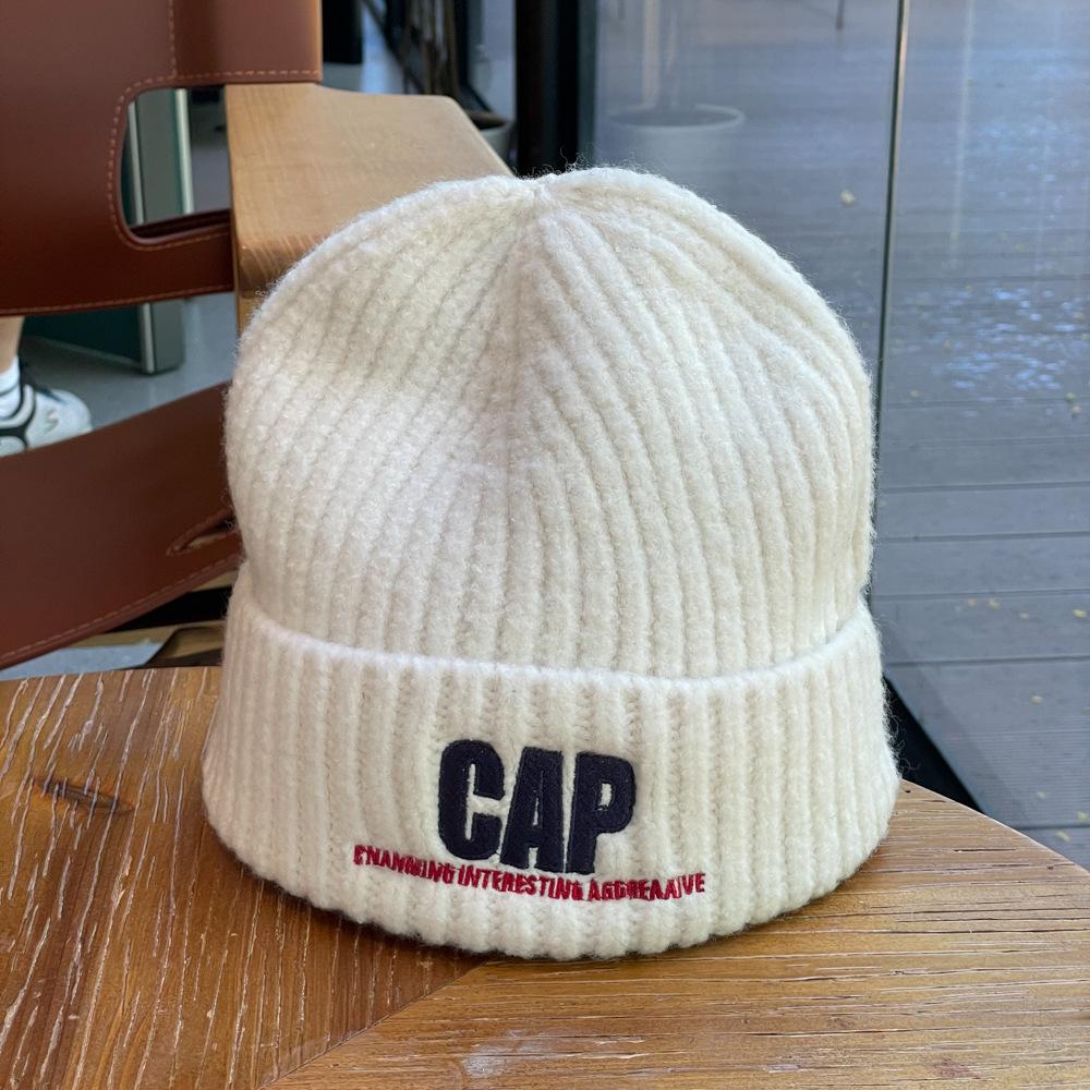 Autumn and Winter New Style Knitted Woolen Hat for Women Alphabet Versatile Couple Pullover Hat  Hip Hop Trendy Warm and Cold Hat for Men