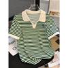 T-shirt a maniche corte con colletto a righe da donna, Nuova versione coreana estiva ampia, Camicia da donna versatile snellente come top