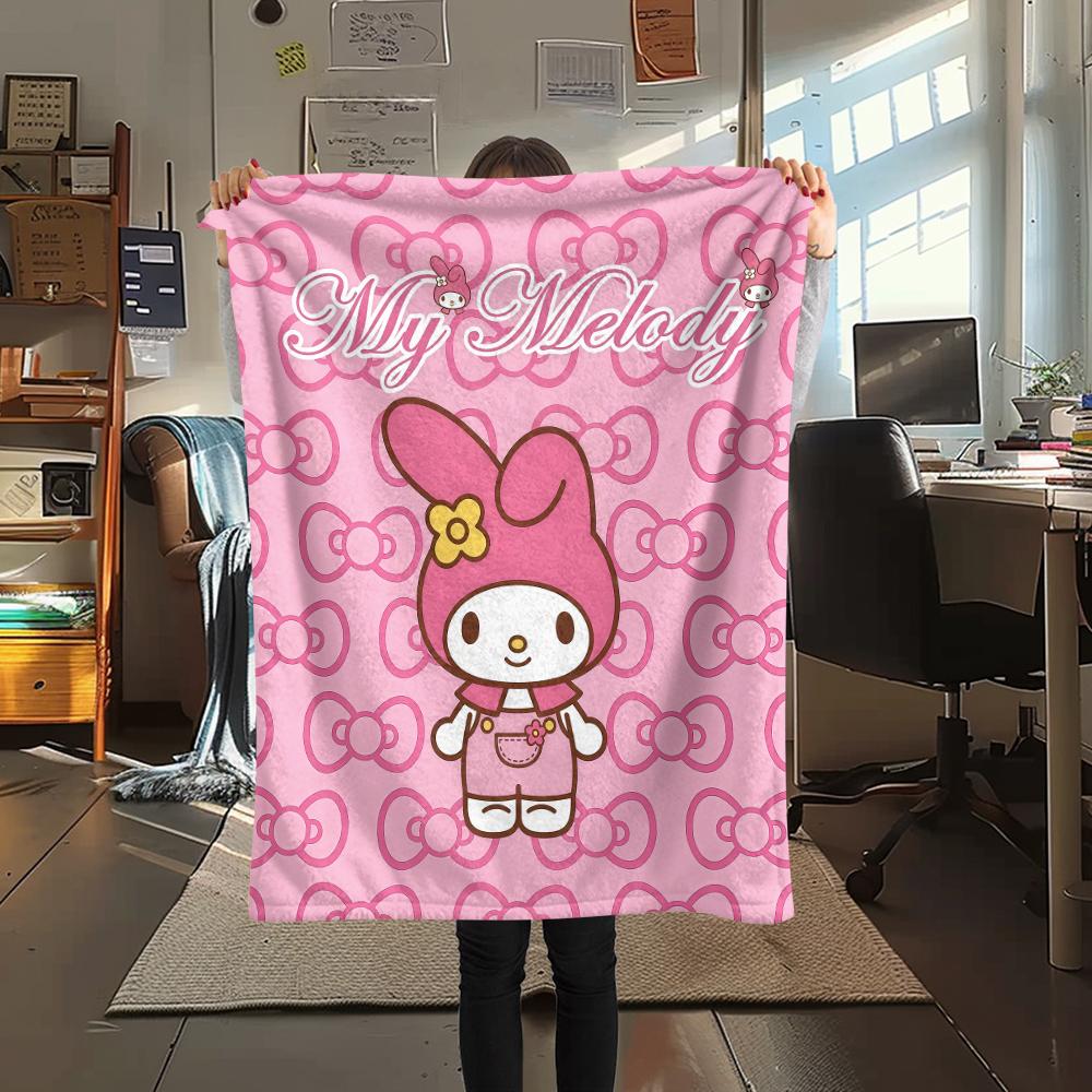 1PC My Melody Pink Print Flannel Blanket, High quality All Seasons, Home Decor, Warmth and Comfort, Perfect for Christmas Gifts