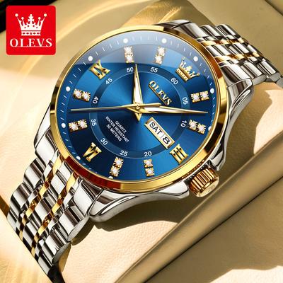 Fashion Quartz Watch Gift Round-dial Stainless Steel Watchband Wristwatch Week Display Calendar Men Watches