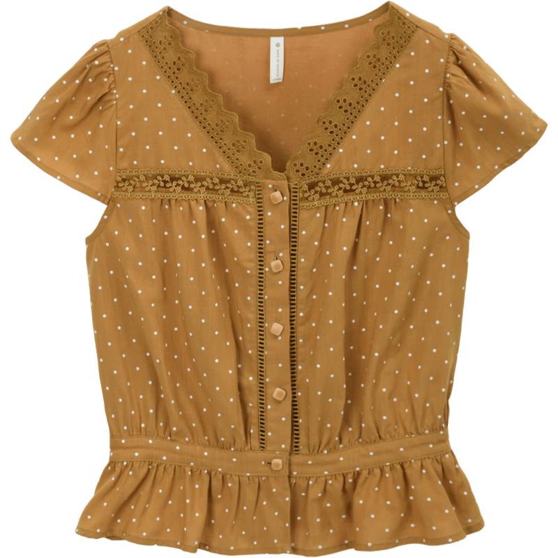 Mixiu Women s French Style Lace Ruffle V-Neck Top S