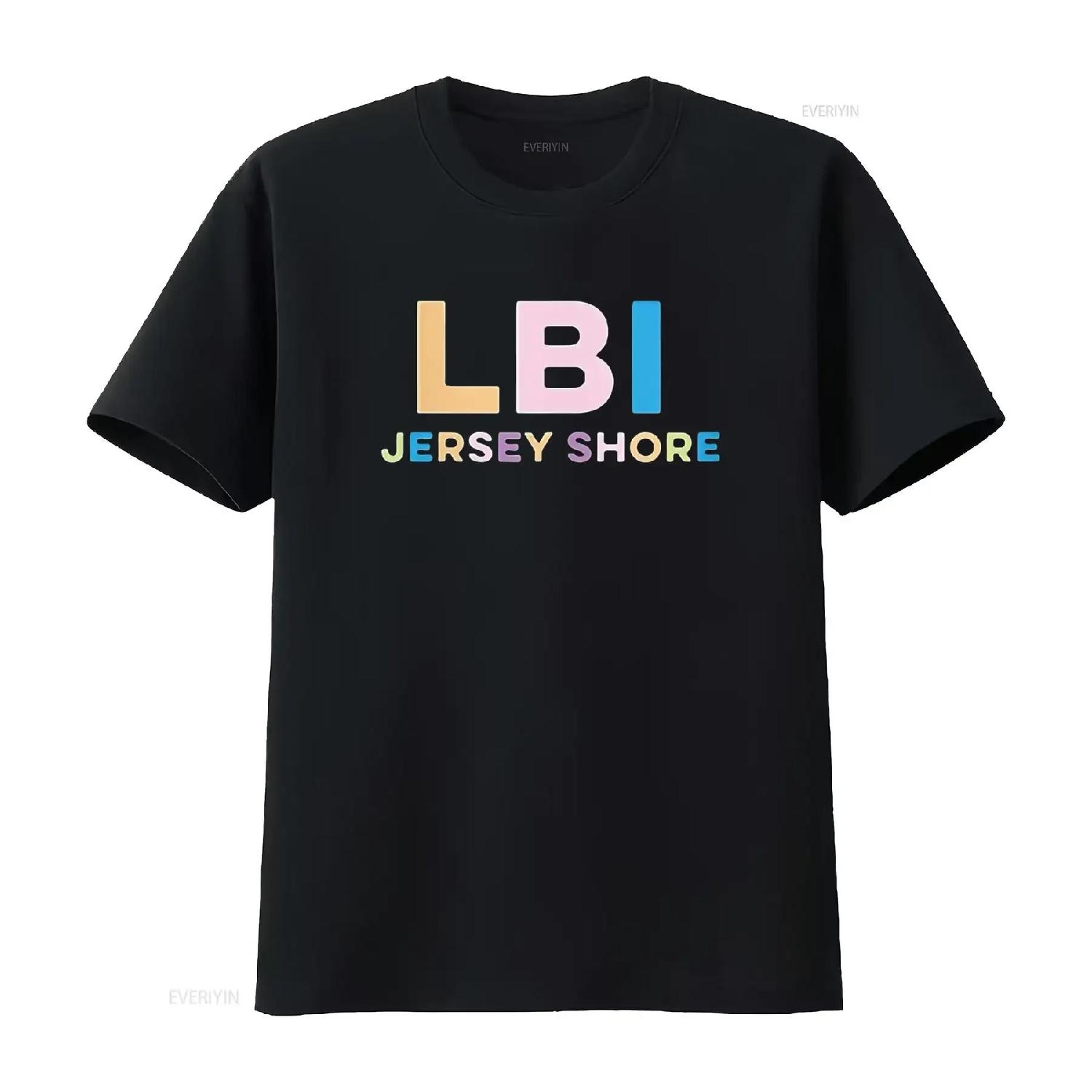 Womens Long Beach Island Nj Colorful Vacation Round Neck T Shirt vintage Washed Unisex Versatile Comfortable Soft S чёрный