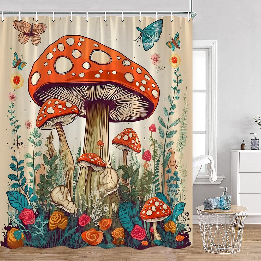 Vintage Mushroom Shower Curtain Astrology Magic Starry Night Flower Frog Mandala Dark Bathroom Curtain Plant Home Decor for Bath