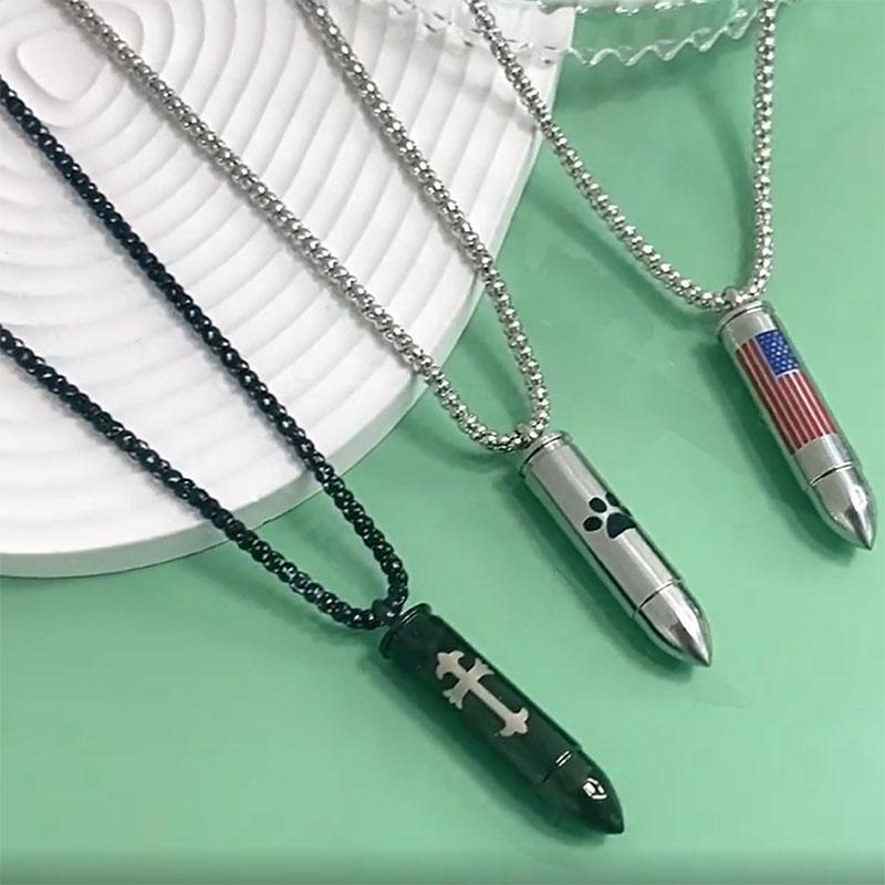 New Arrival American Flag Cat Claw Cross Stainless Steel Bullet Pendant Necklace