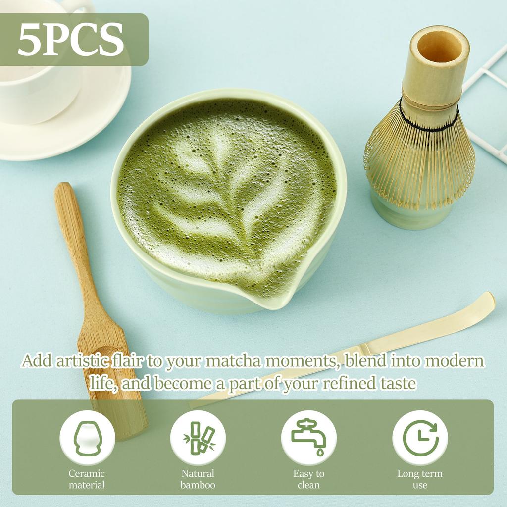 5Pcs Japanese Ceramic Matcha Gift Box Matcha Tea Set With Whisk Spoon And Bowl Sumptuous Grinder Brush Tea Tools High-end