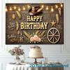 1pc Rustic Western Style Birthday Banner with Vintage Cowboy Hat Fairy Lights Wooden Wagon Wheels Bouquet with Pink Roses - B