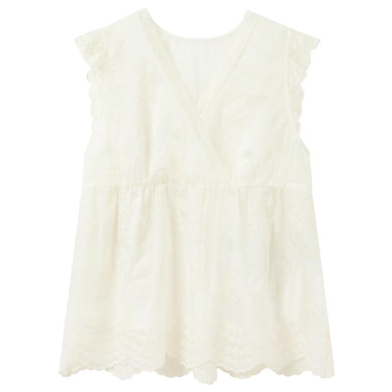 SanCai Women s Lyocell Embroidered Sleeveless V-Neck Top M