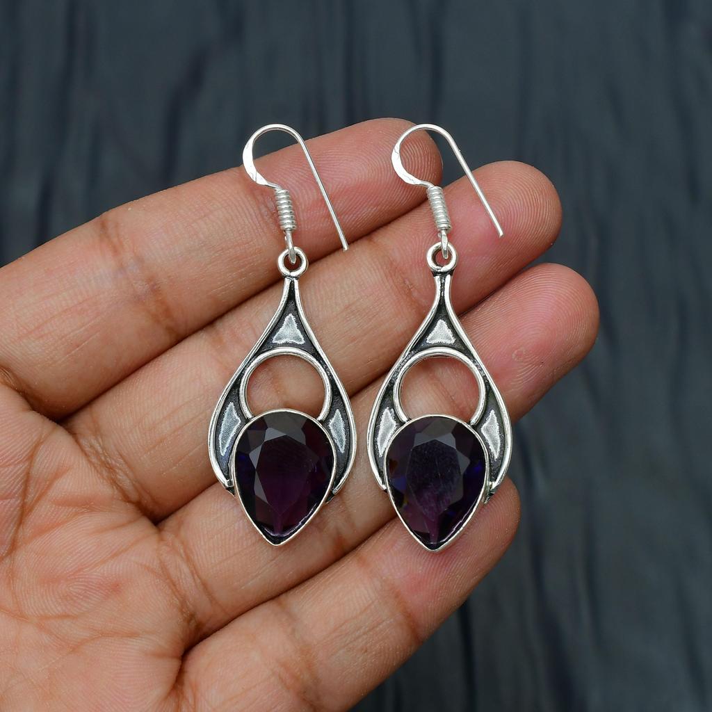 Amethyst Gemstone Handmade 925 Sterling Silver Jewelry Earring