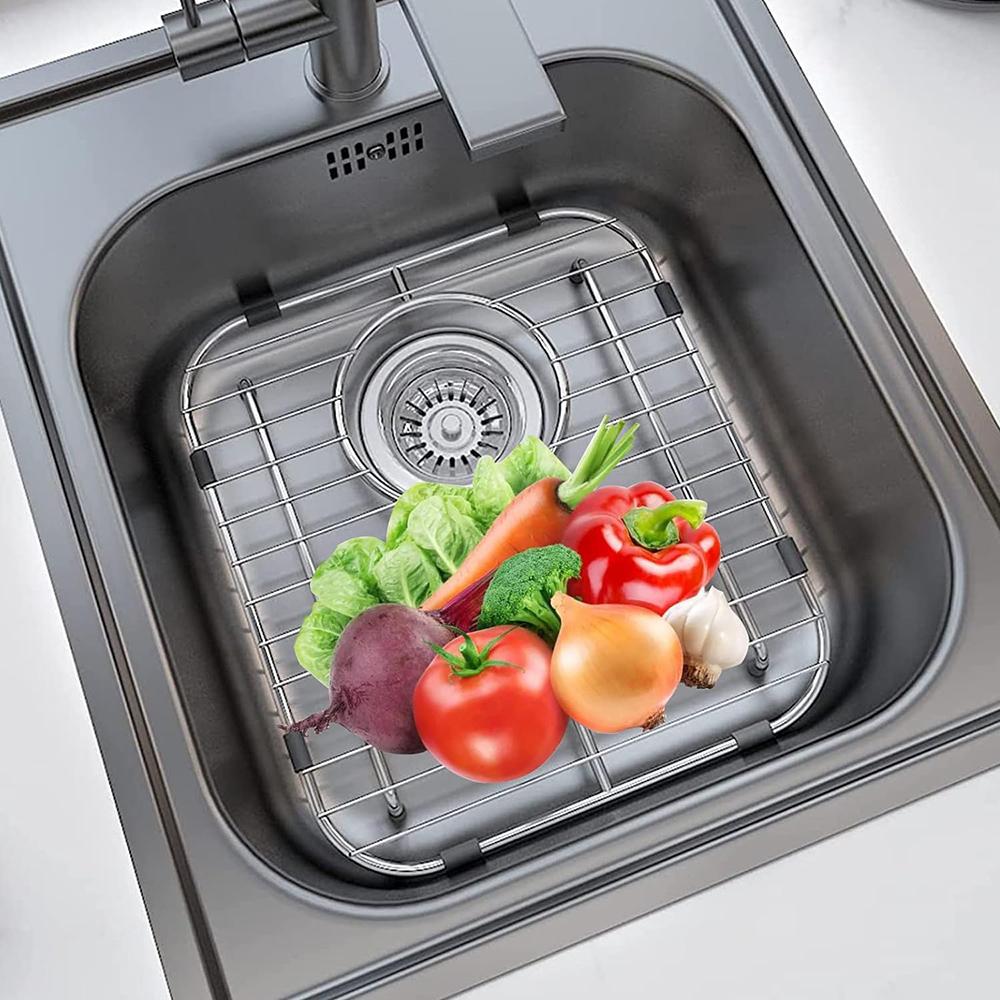 304 Premium Edelstahl Spülbeckenschutz für Küchenspüle, Universelles Doppelbecken Spülbeckenbodenrost 13,2"x11,6"x1,25", Stahl Küche