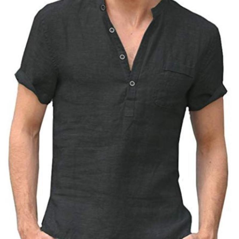 Workwear, Half Collar Polo Shirt, Short Sleeved T-shirt, Men's Loose Collar, Five Quarter Sleeve T-shirt