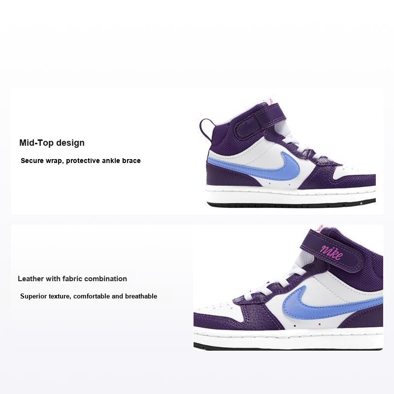 Nike נעלי סניקרס לילדים Court Borough Mid 2 PS לבן/חציל/פוקסיה אקטיבית/פולס מלכותי סגול CD7783-106