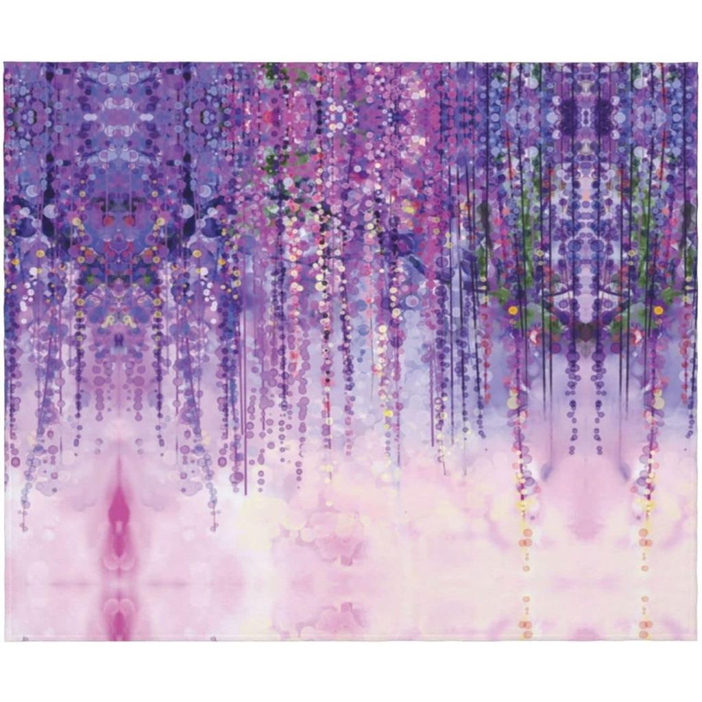 Watercolor Wisteria Flower Print Flannel Blanket Purple Floral Soft Warm Throw Blanket Sofa Bed Botanical Home Decor Gift