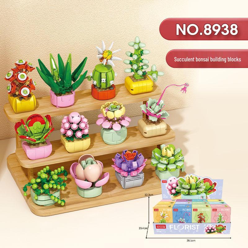 Succulent Rose Bouquet Preserved Flower Toy Compatible with LEGO Bricks - Perfect Gift for Girls